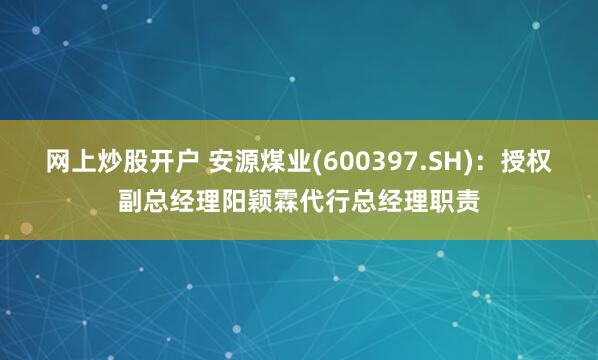网上炒股开户 安源煤业(600397.SH)：授权副总经理阳颖霖代行总经理职责